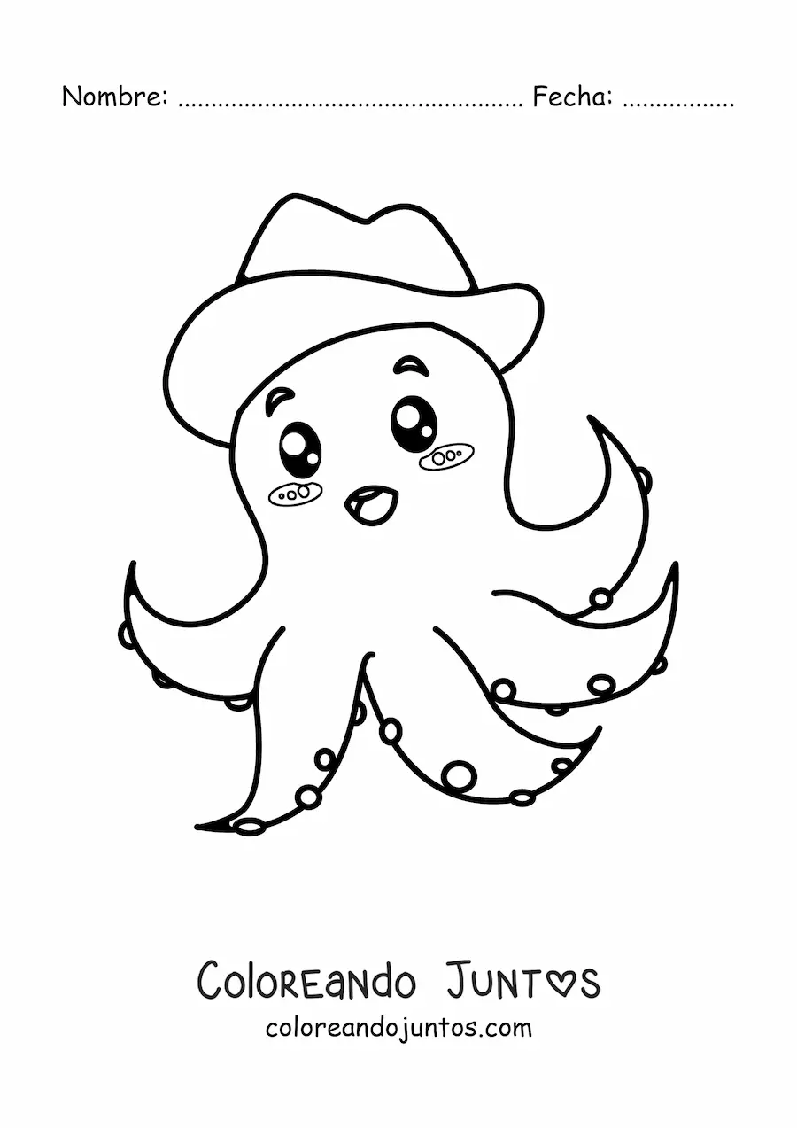 Imagen para colorear de pulpo con sombrero