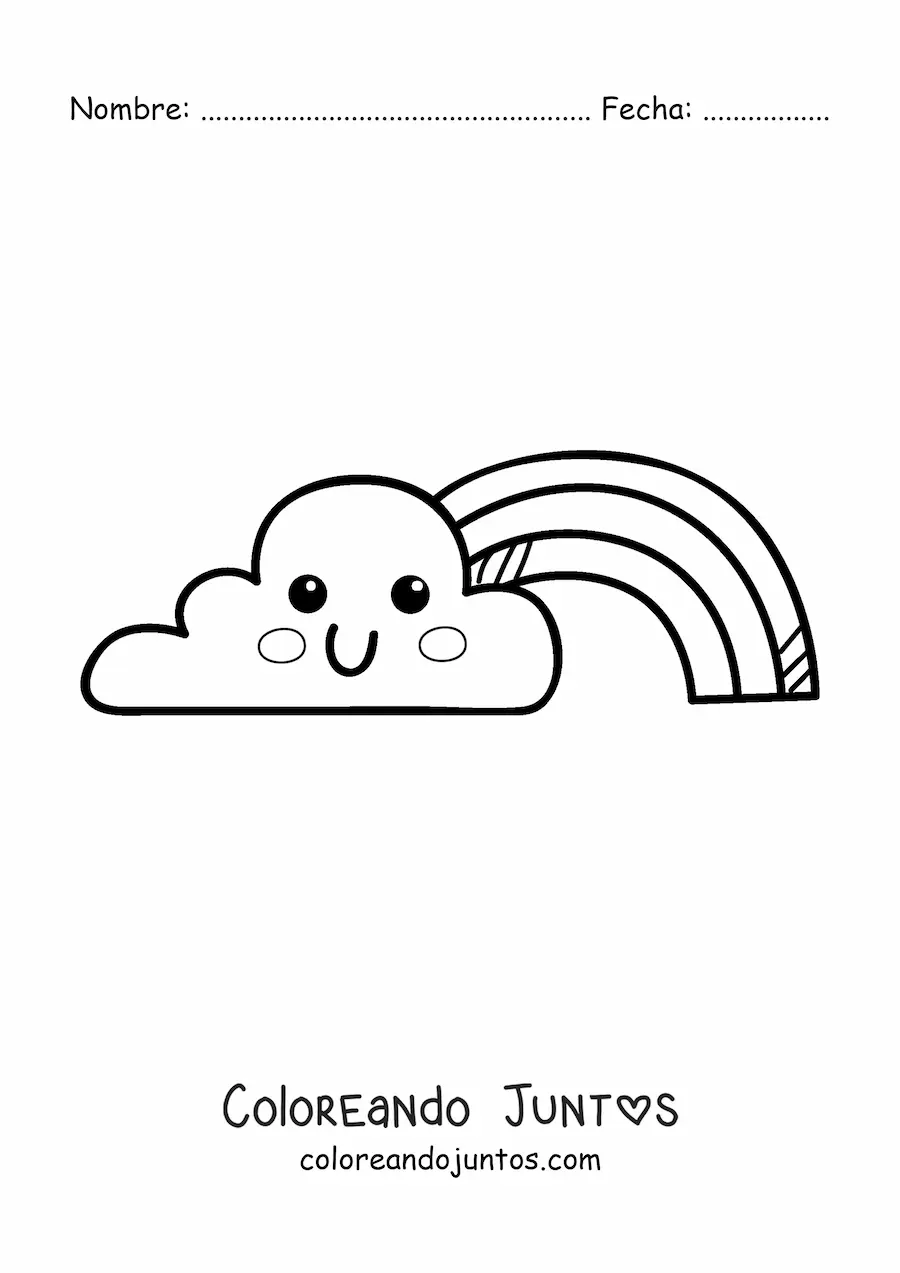 Imagen para colorear de nube kawaii animada con arcoíris