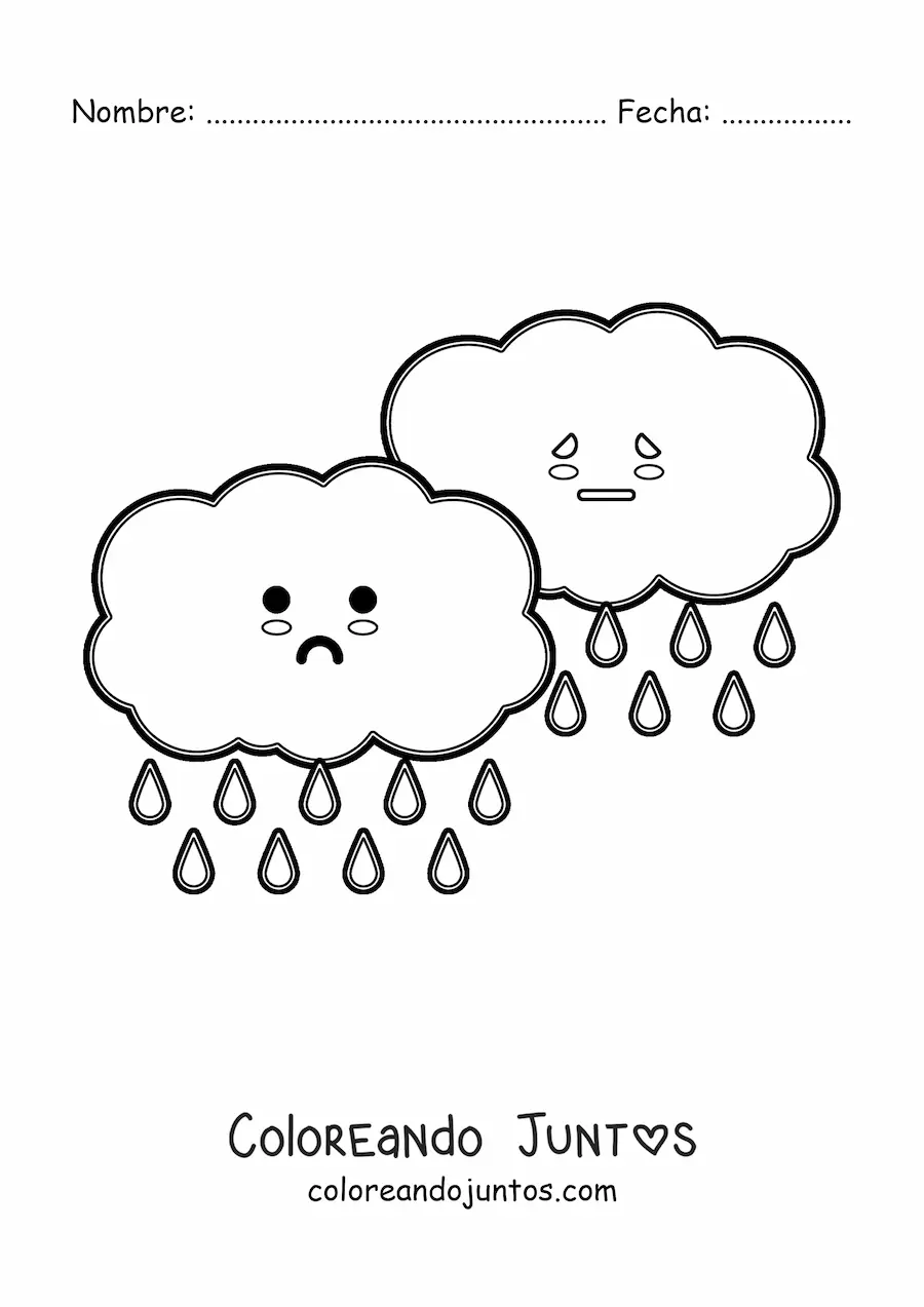 Imagen para colorear de nubes de lluvia kawaii animadas