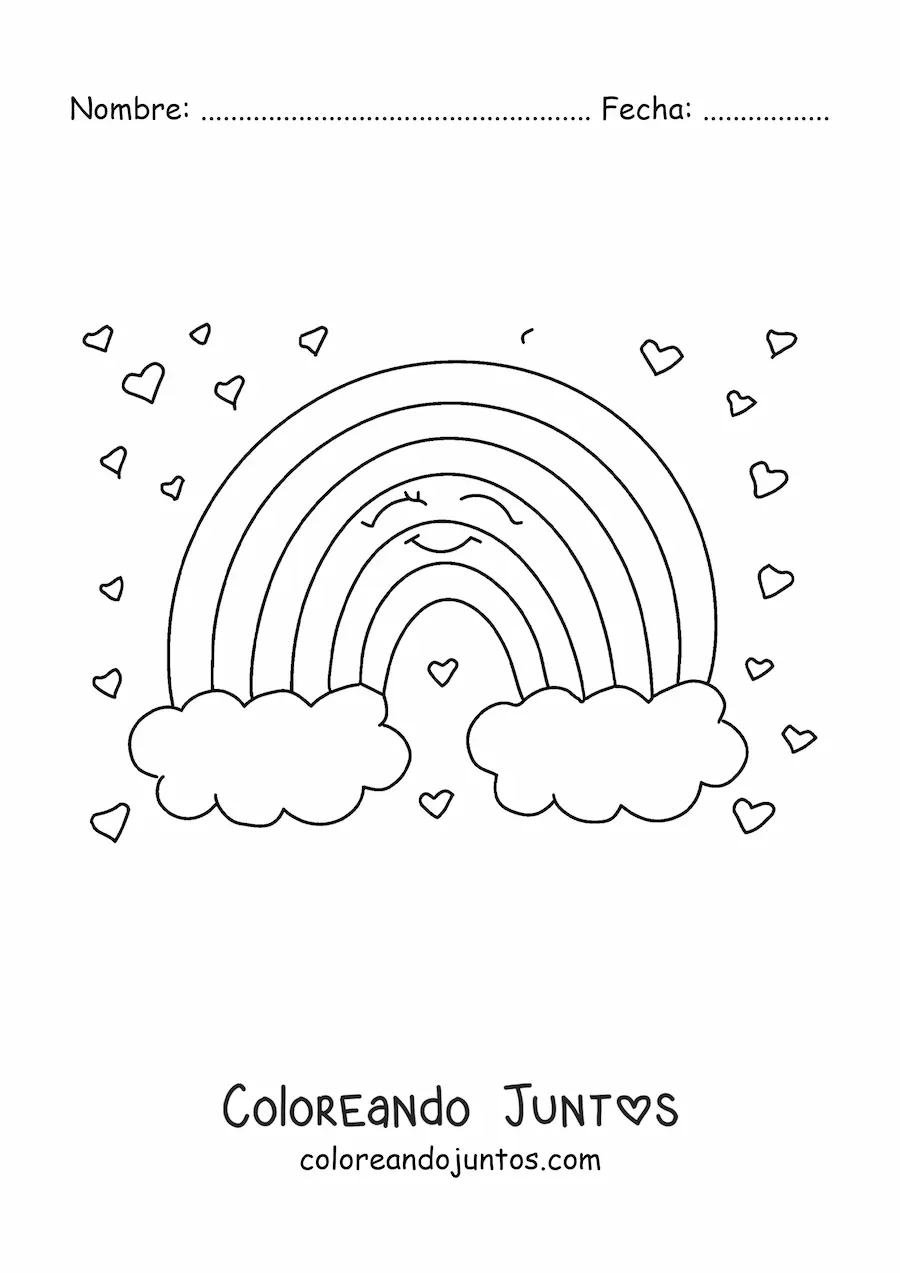 Imagen para colorear de arcoíris animado con corazones