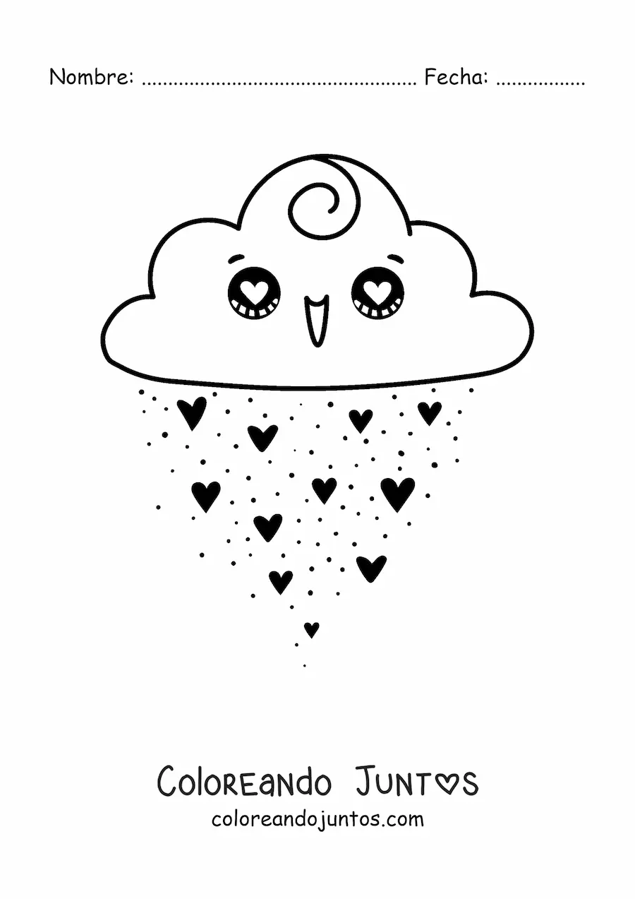 Imagen para colorear de nube kawaii con corazones