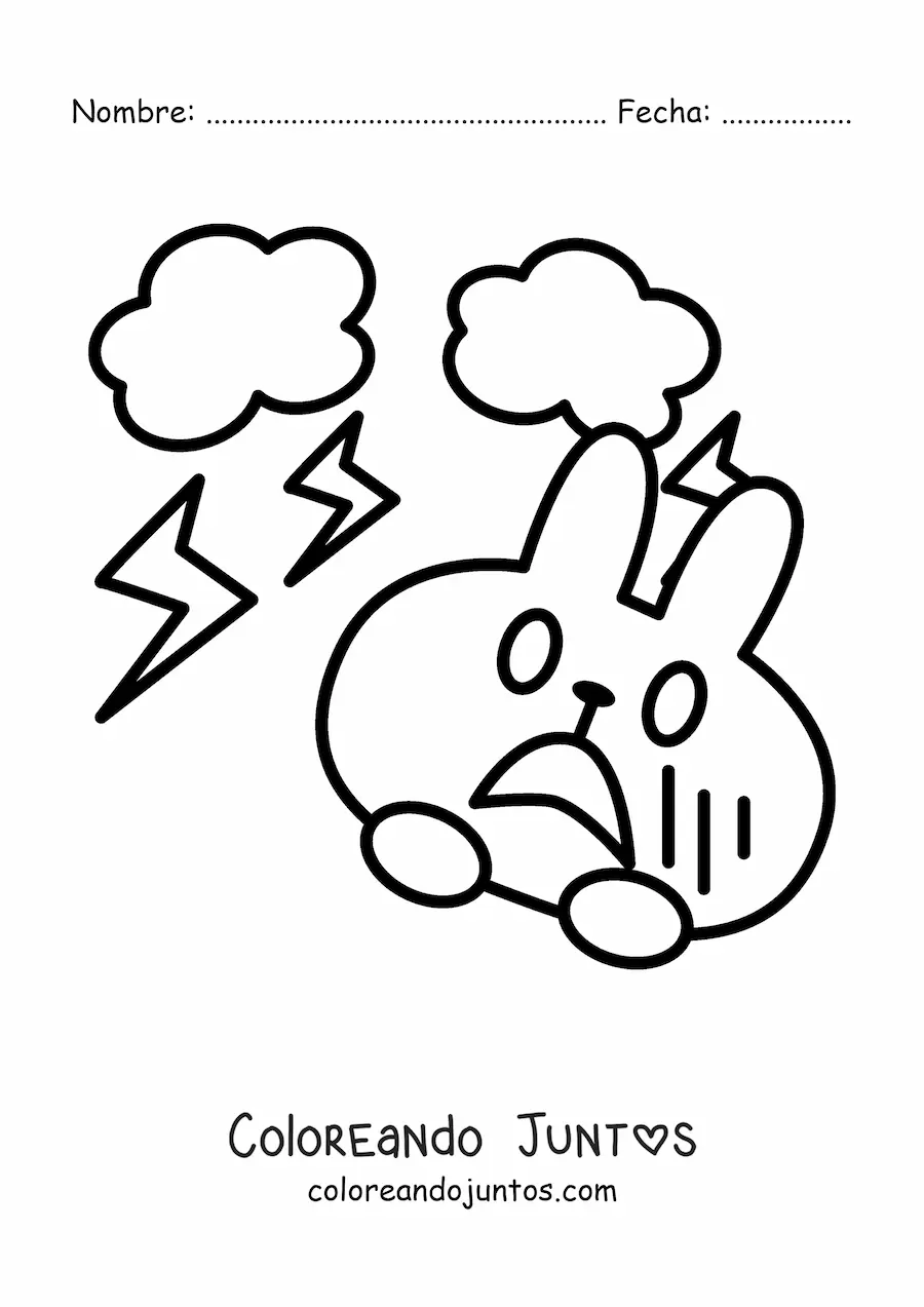 Imagen para colorear de conejo animado asustado por una tormenta