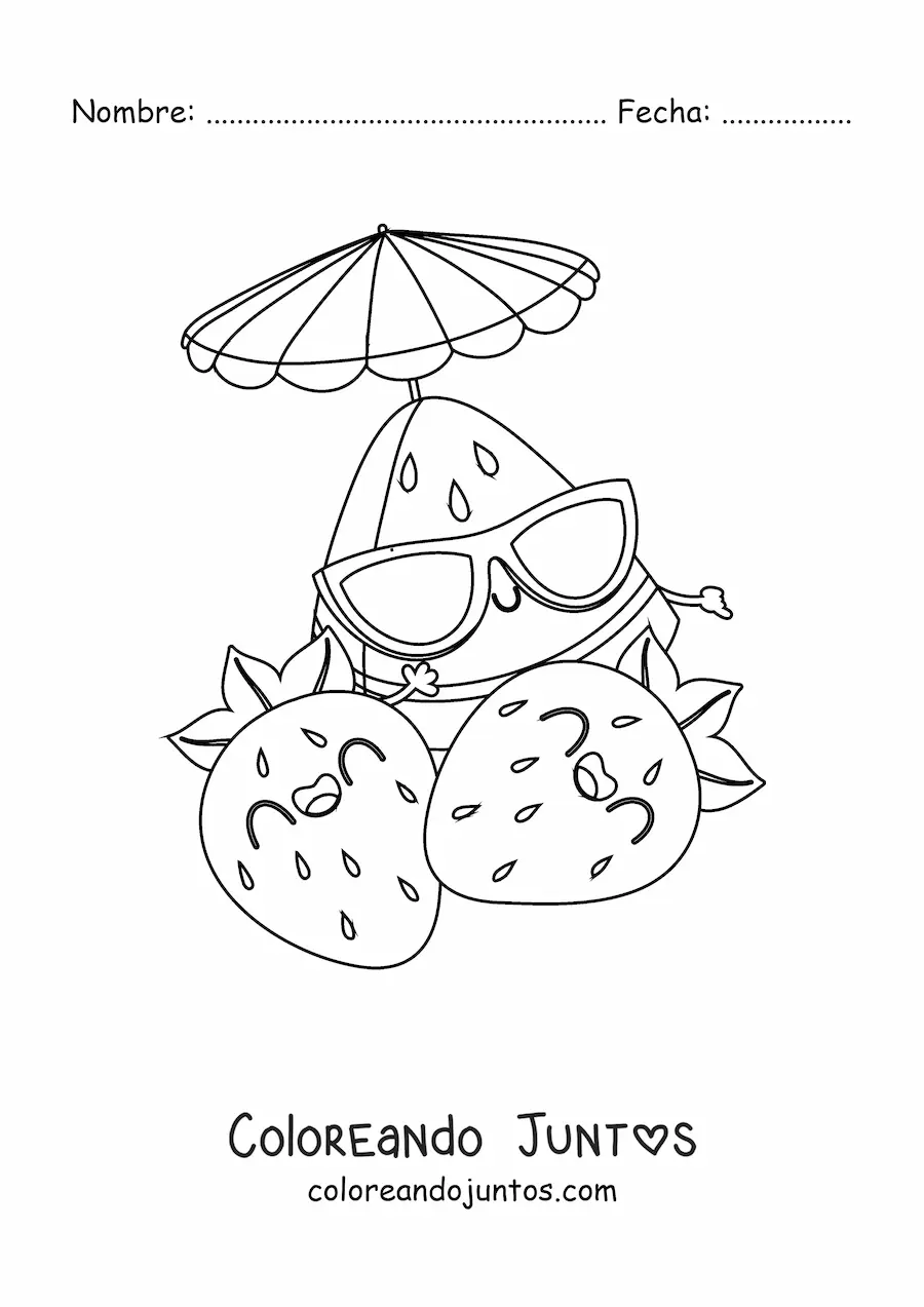 Imagen para colorear de frutas kawaii de verano