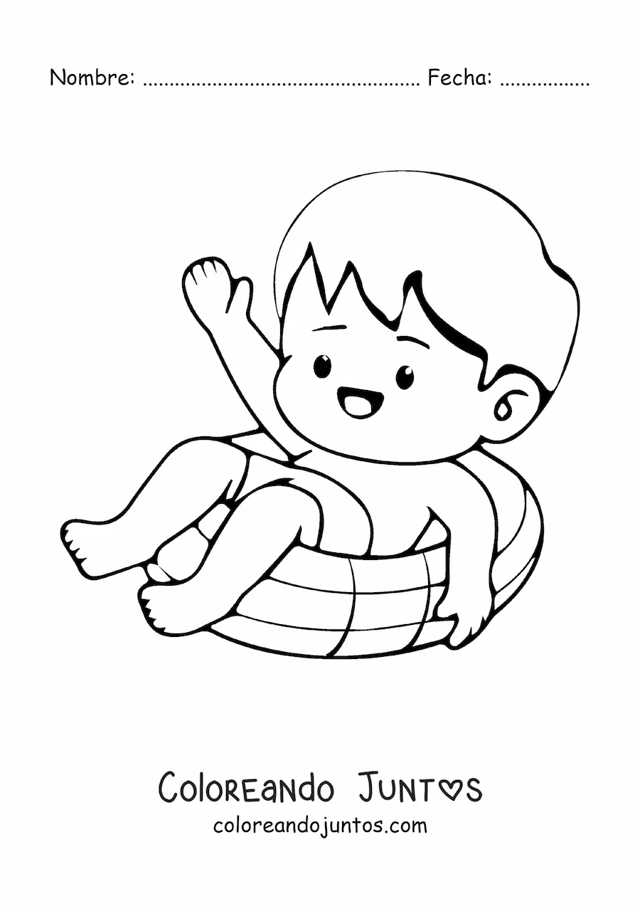 Imagen para colorear de niño kawaii feliz en verano