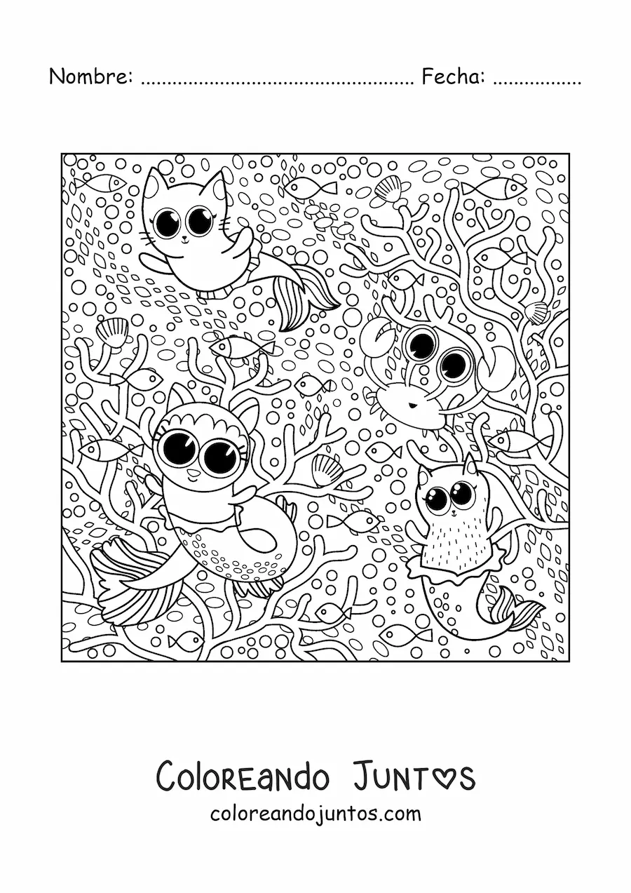 Imagen para colorear de animales kawaii en verano