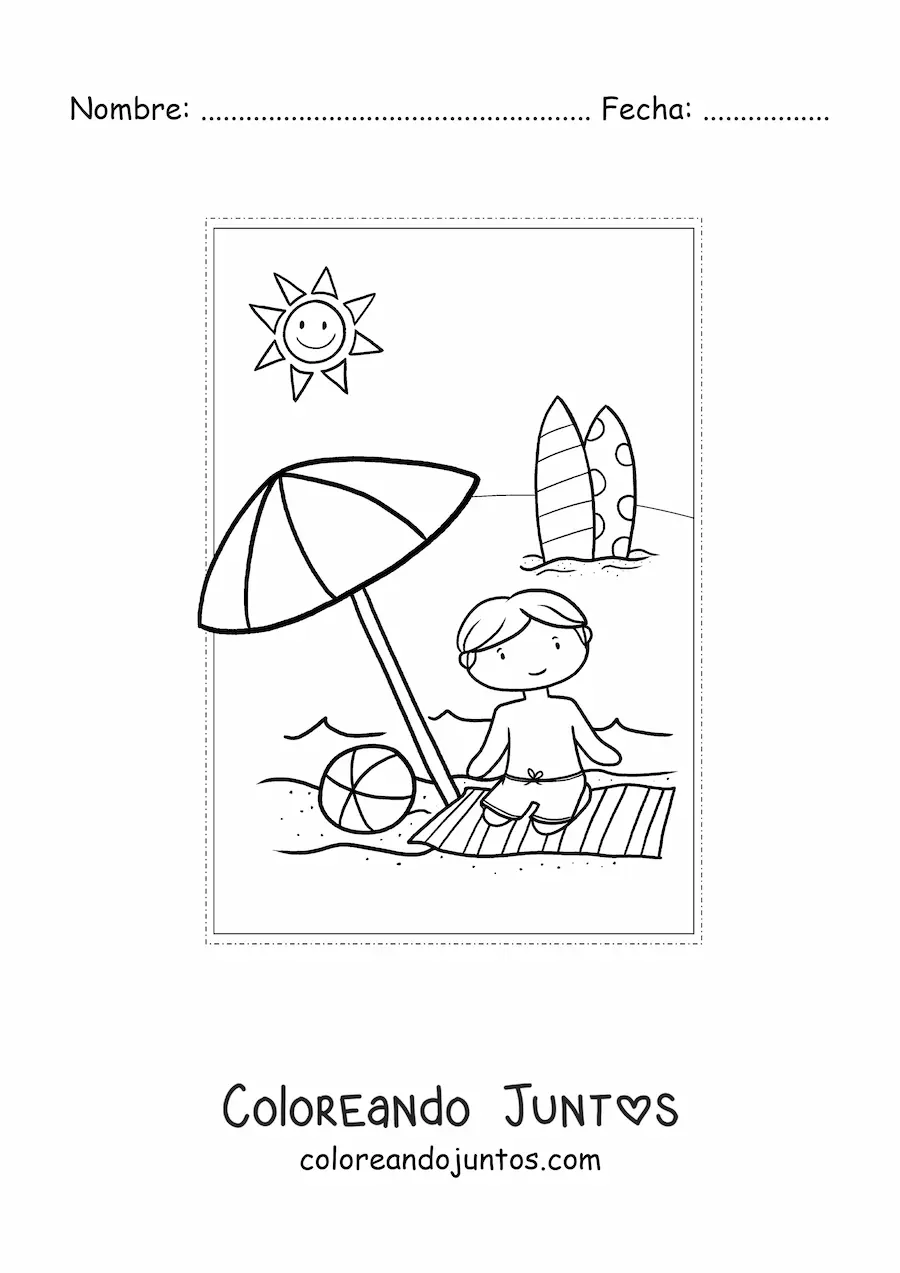 Imagen para colorear de niño kawaii de vacaciones de verano