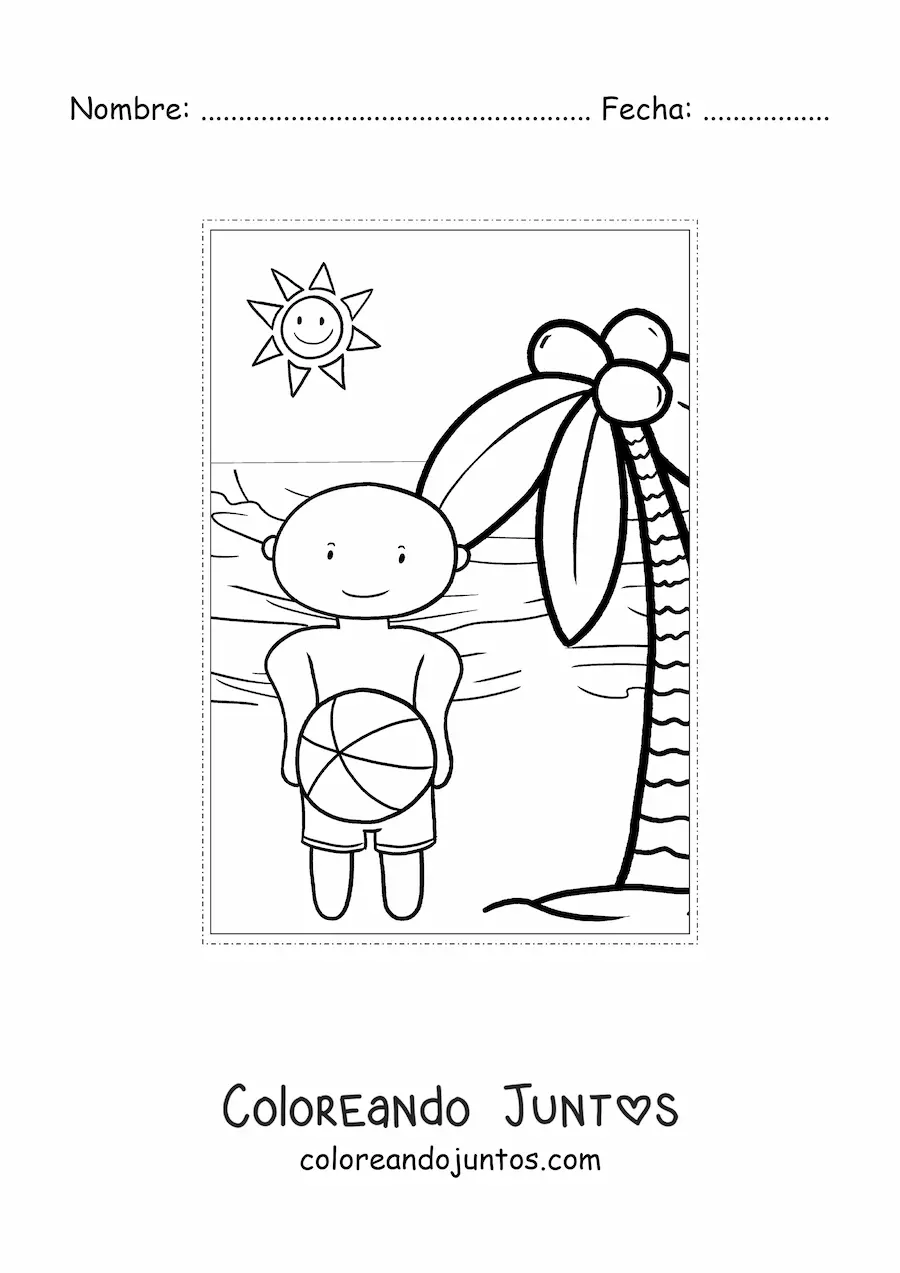 Imagen para colorear de niño kawaii jugando en verano