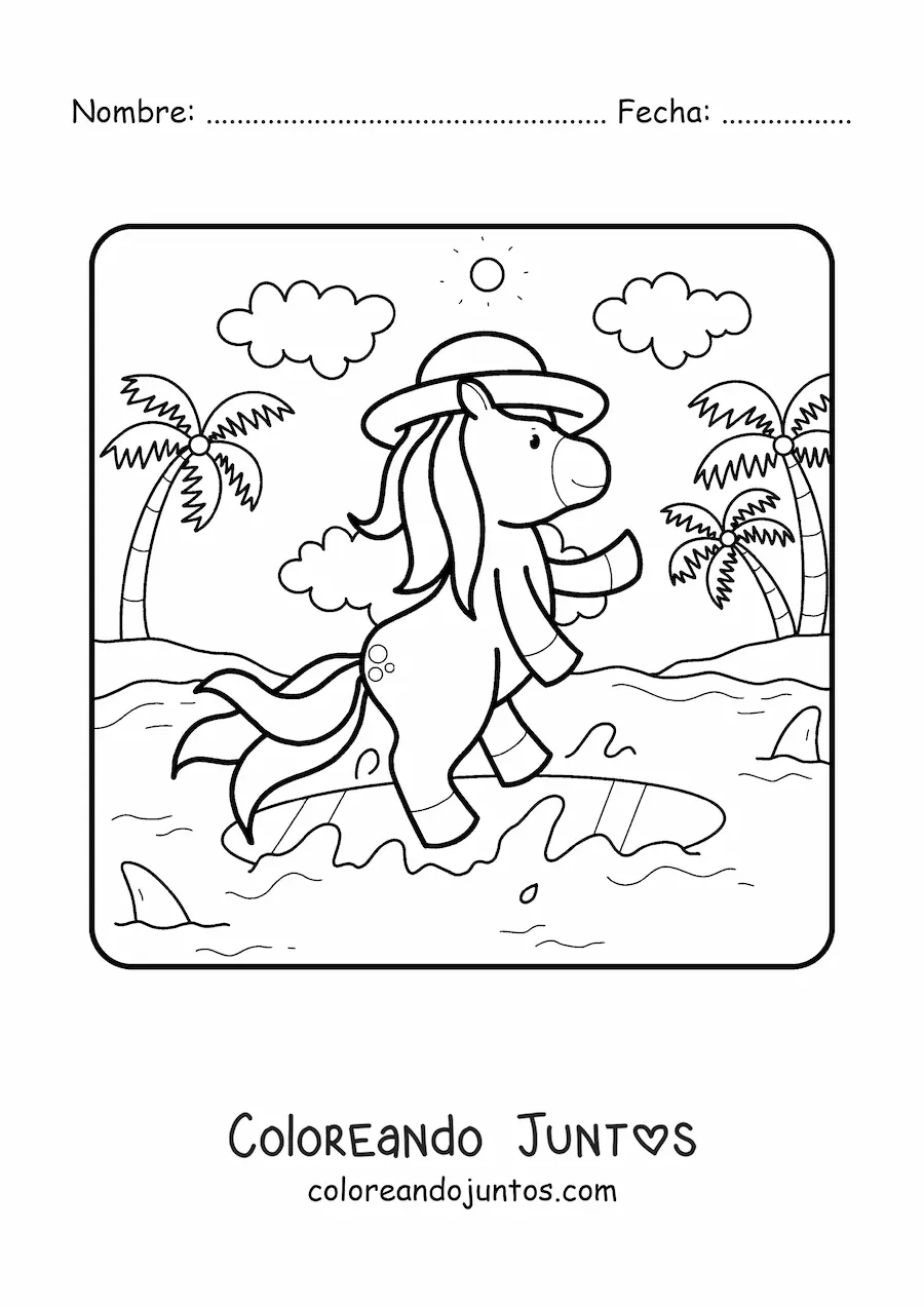 Imagen para colorear de unicornio en paisaje de verano