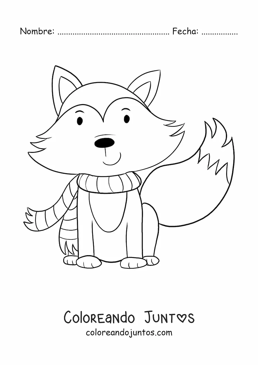 Imagen para colorear de zorro animado con bufanda para otoño