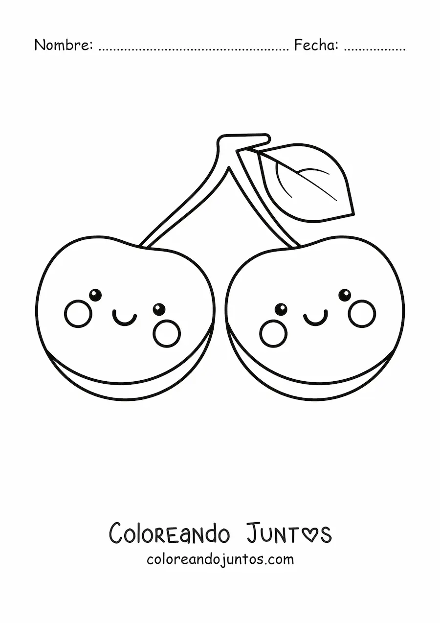 Imagen para colorear de dos cerezas kawaiis