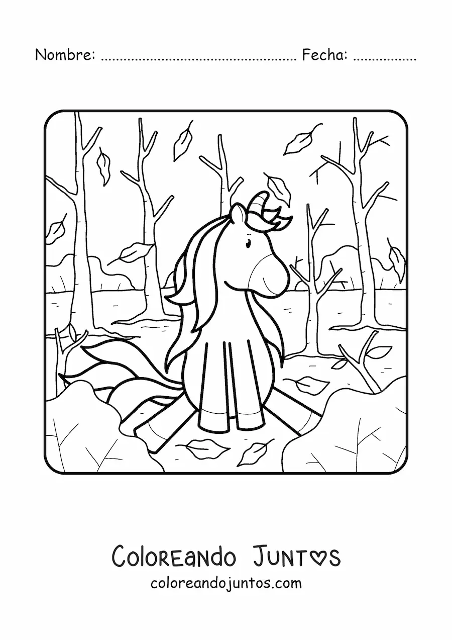 Imagen para colorear de unicornio en otoño
