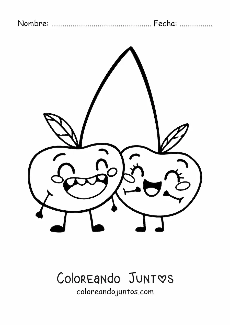 Imagen para colorear de dos cerezas animadas sonrientes