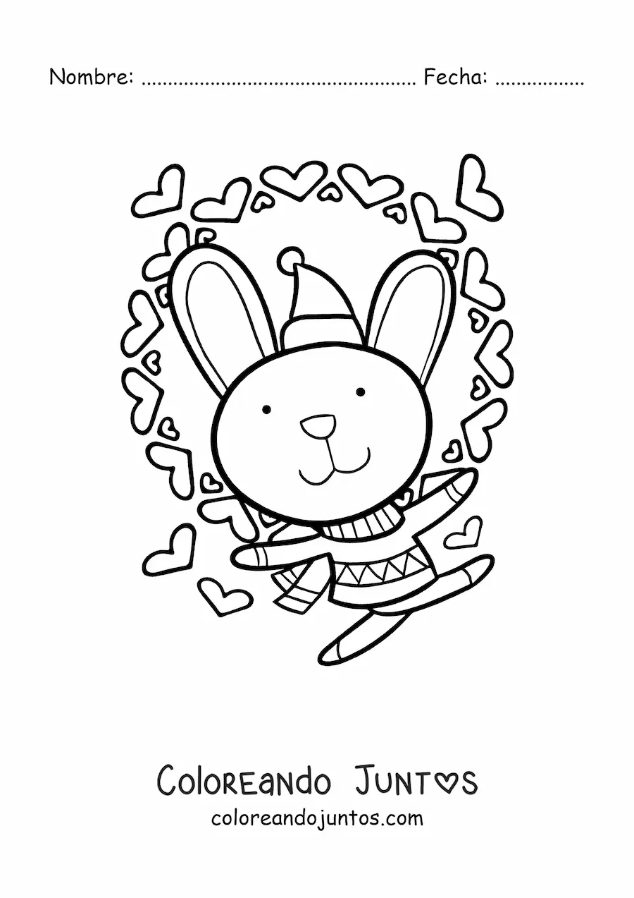 Imagen para colorear de conejito kawaii de invierno