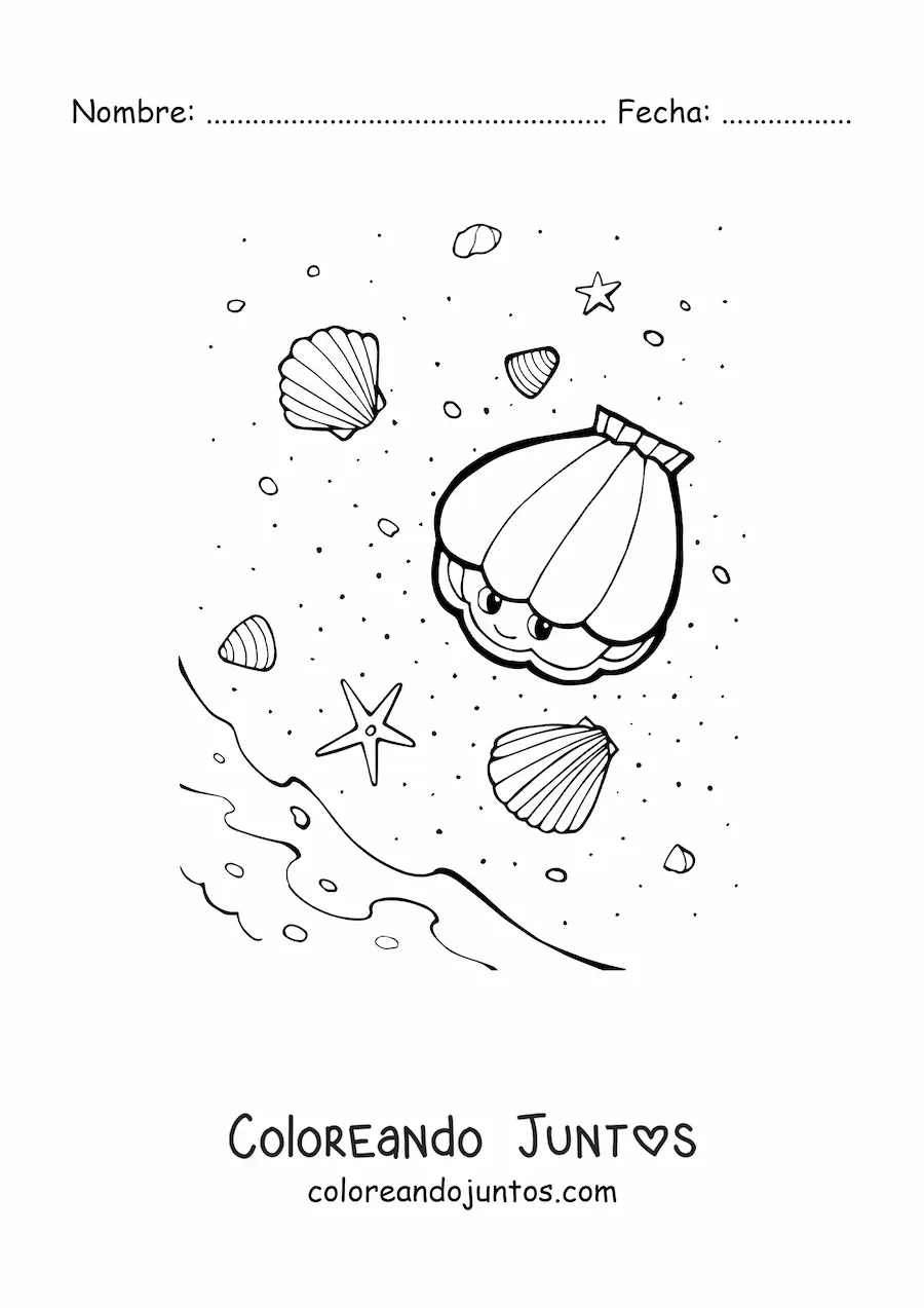 Imagen para colorear de conchas en orilla de playa