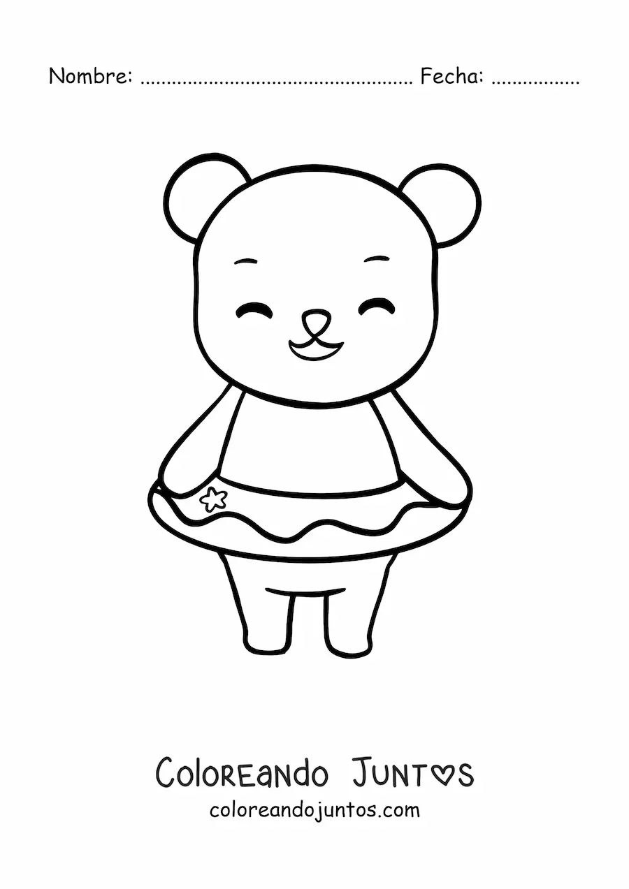 Imagen para colorear de osito kawaii de playa feliz