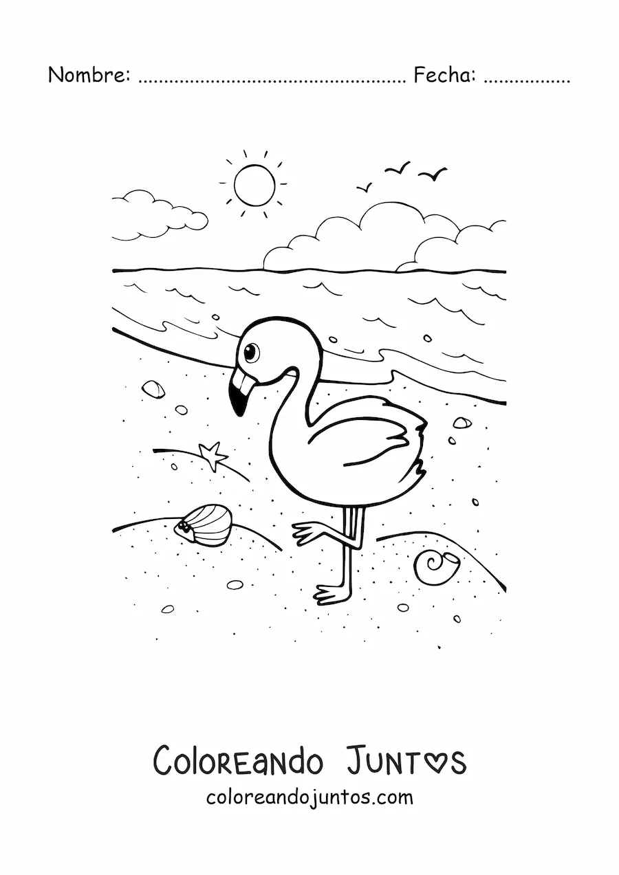 Imagen para colorear de flamingo en la playa
