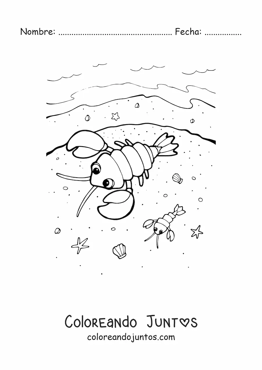 Imagen para colorear de langostas en la playa