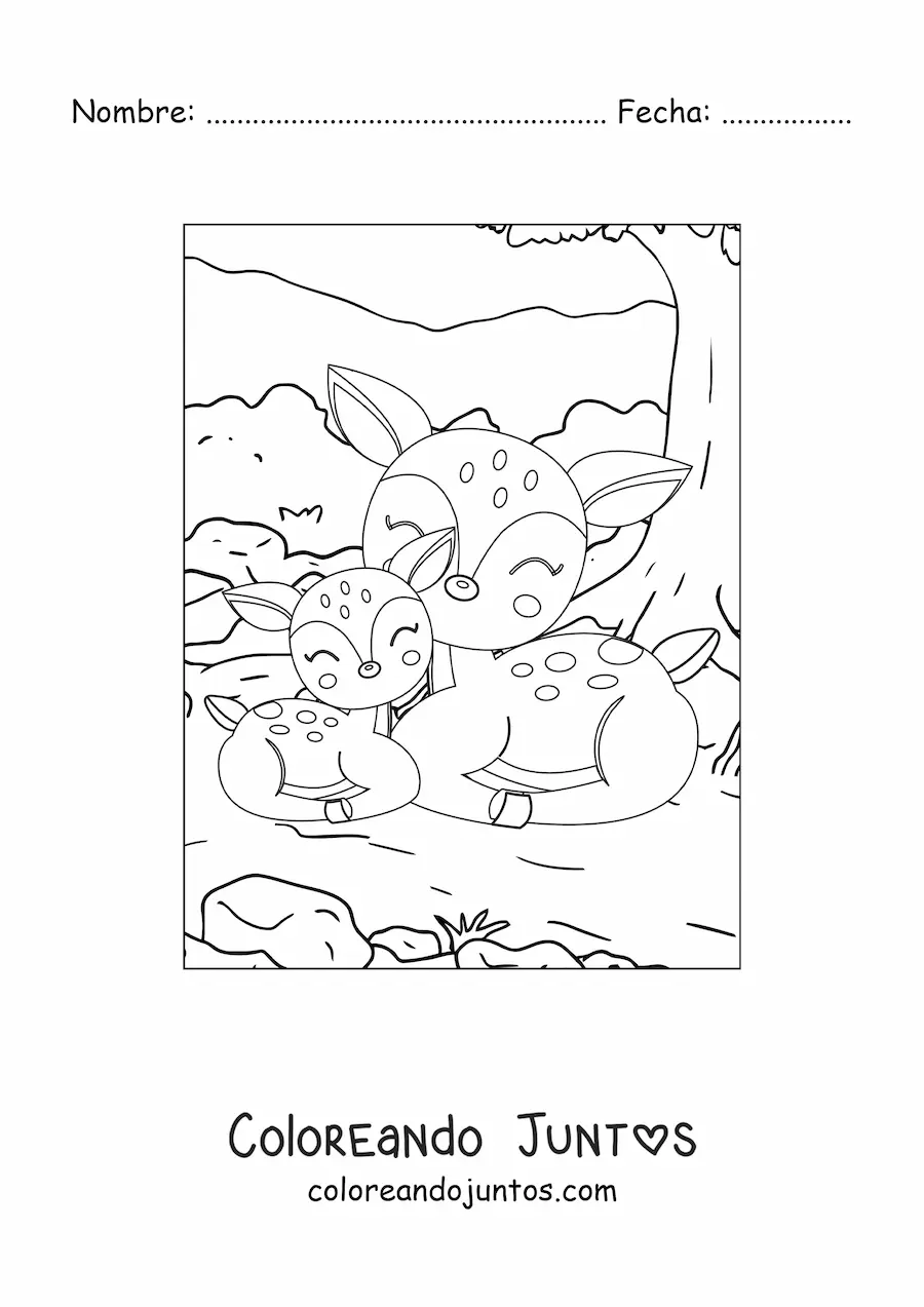Imagen para colorear de ciervos del bosque kawaii