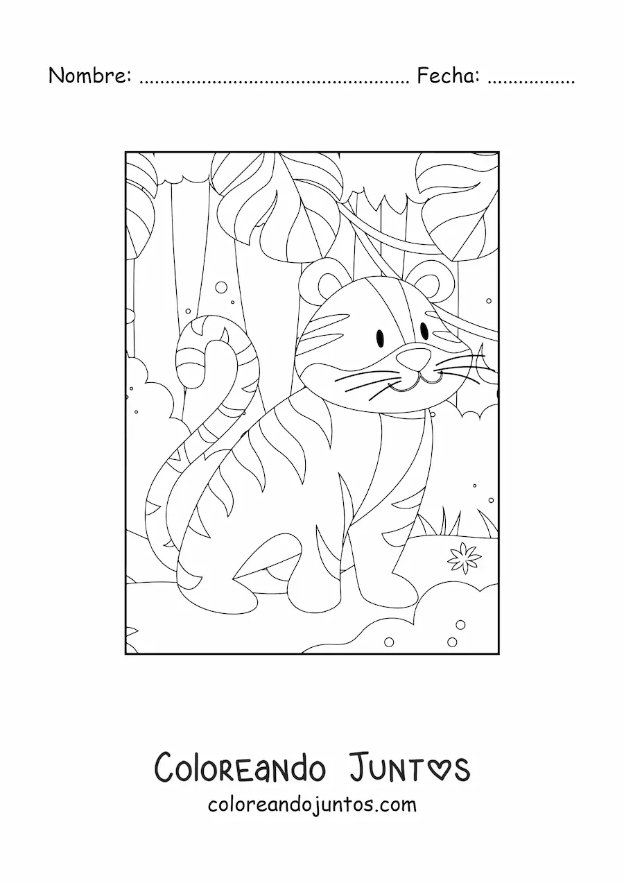 Imagen para colorear de tigre salvaje animado