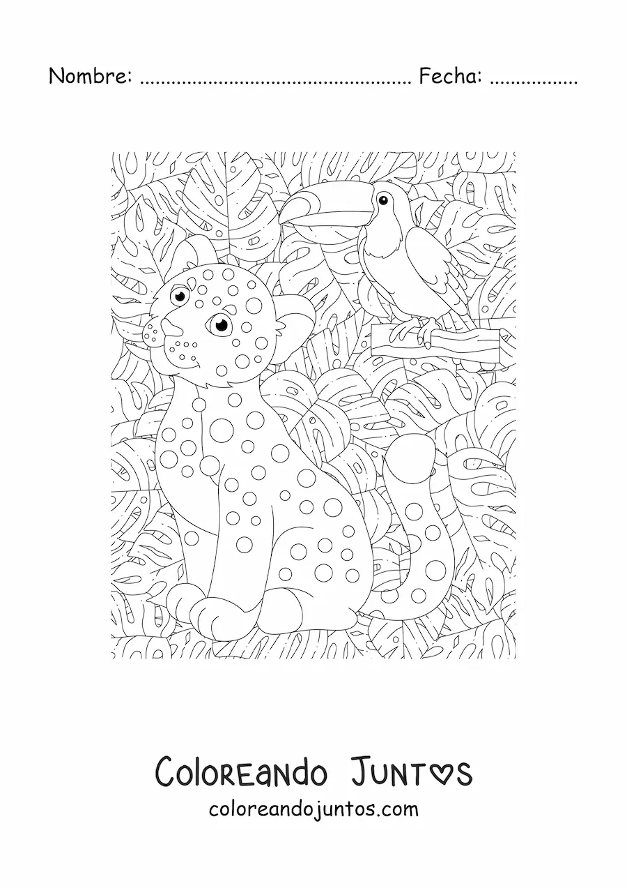 Imagen para colorear de cachorro de leopardo en la selva