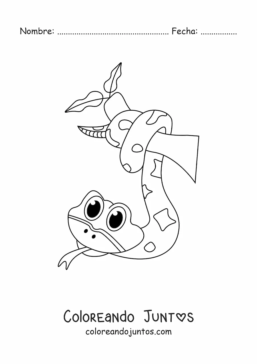 Imagen para colorear de serpiente kawaii de selva