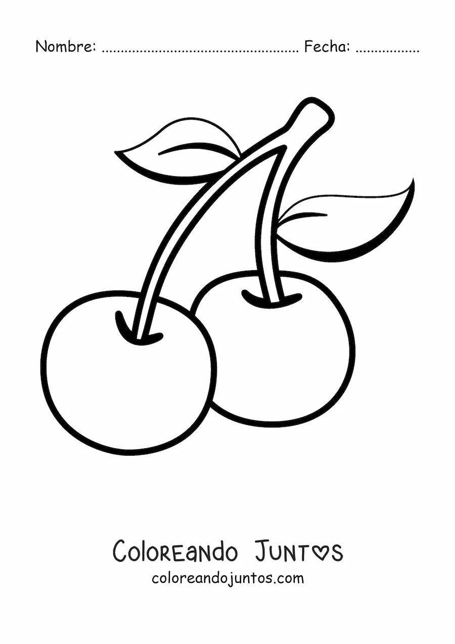 Imagen para colorear de dos cerezas con hojas