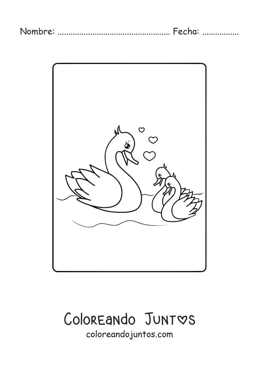 Imagen para colorear de mamá pata con sus patitos