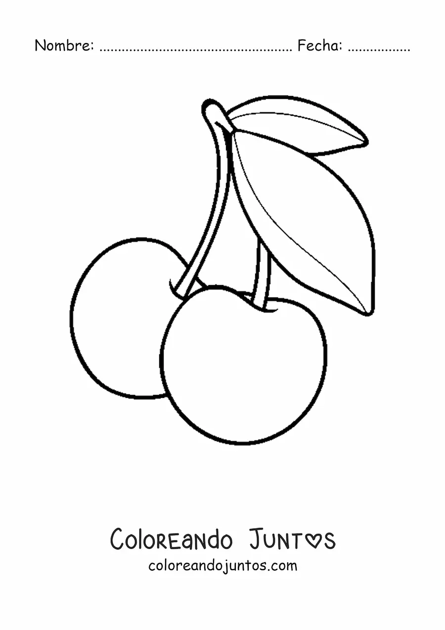 Imagen para colorear de dos cerezas con hojas