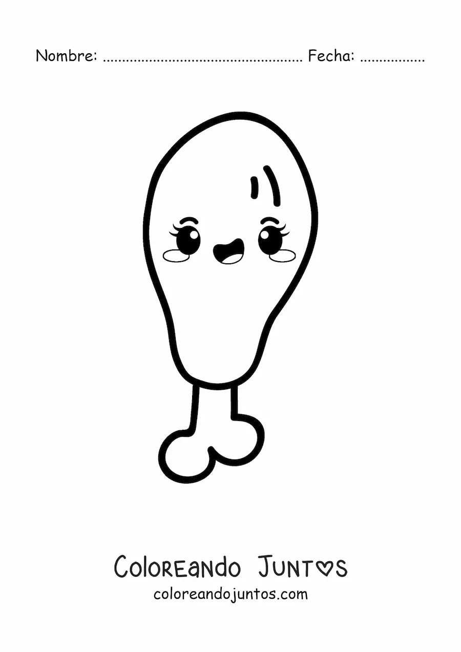 Imagen para colorear de pollo frito kawaii animado