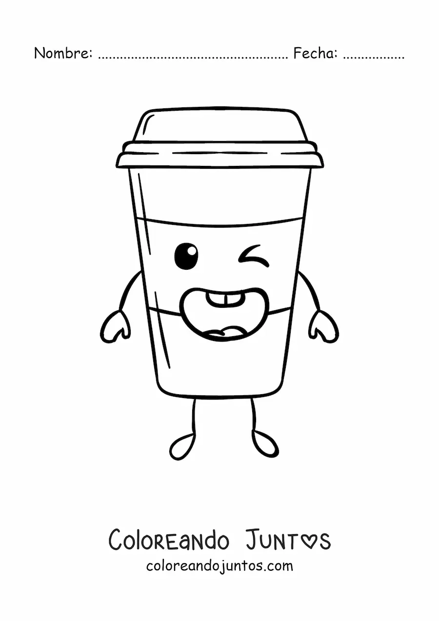Imagen para colorear de vaso de café kawaii animado fácil