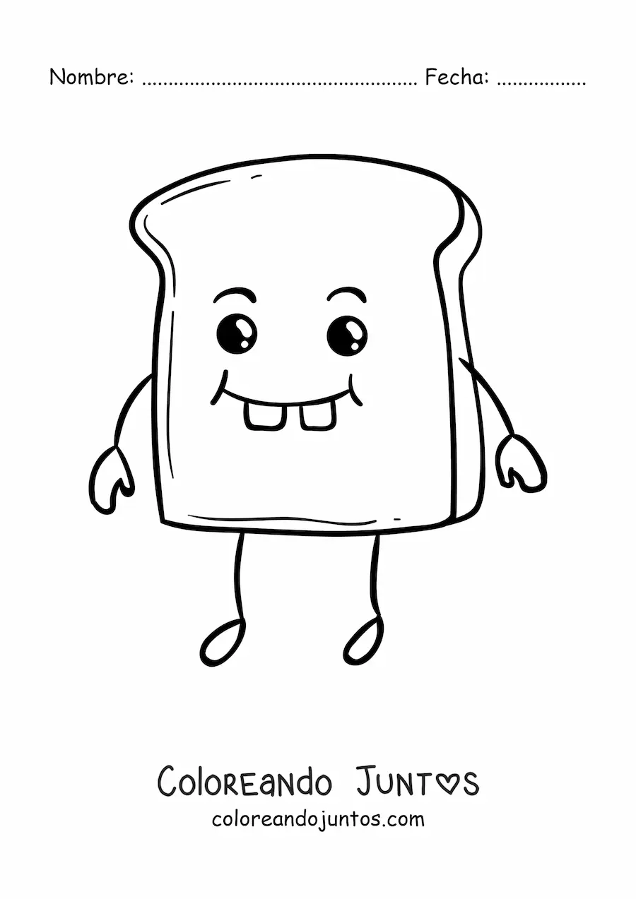 Imagen para colorear de tostada kawaii animada fácil