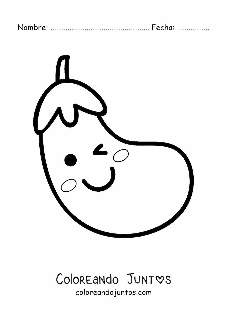 Imagen para colorear de berenjena saludable kawaii animada grande