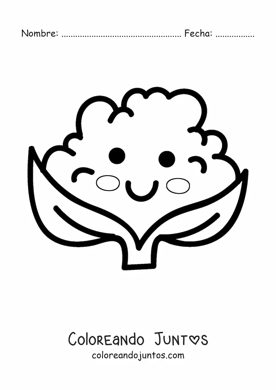 Imagen para colorear de coliflor saludable kawaii animada grande