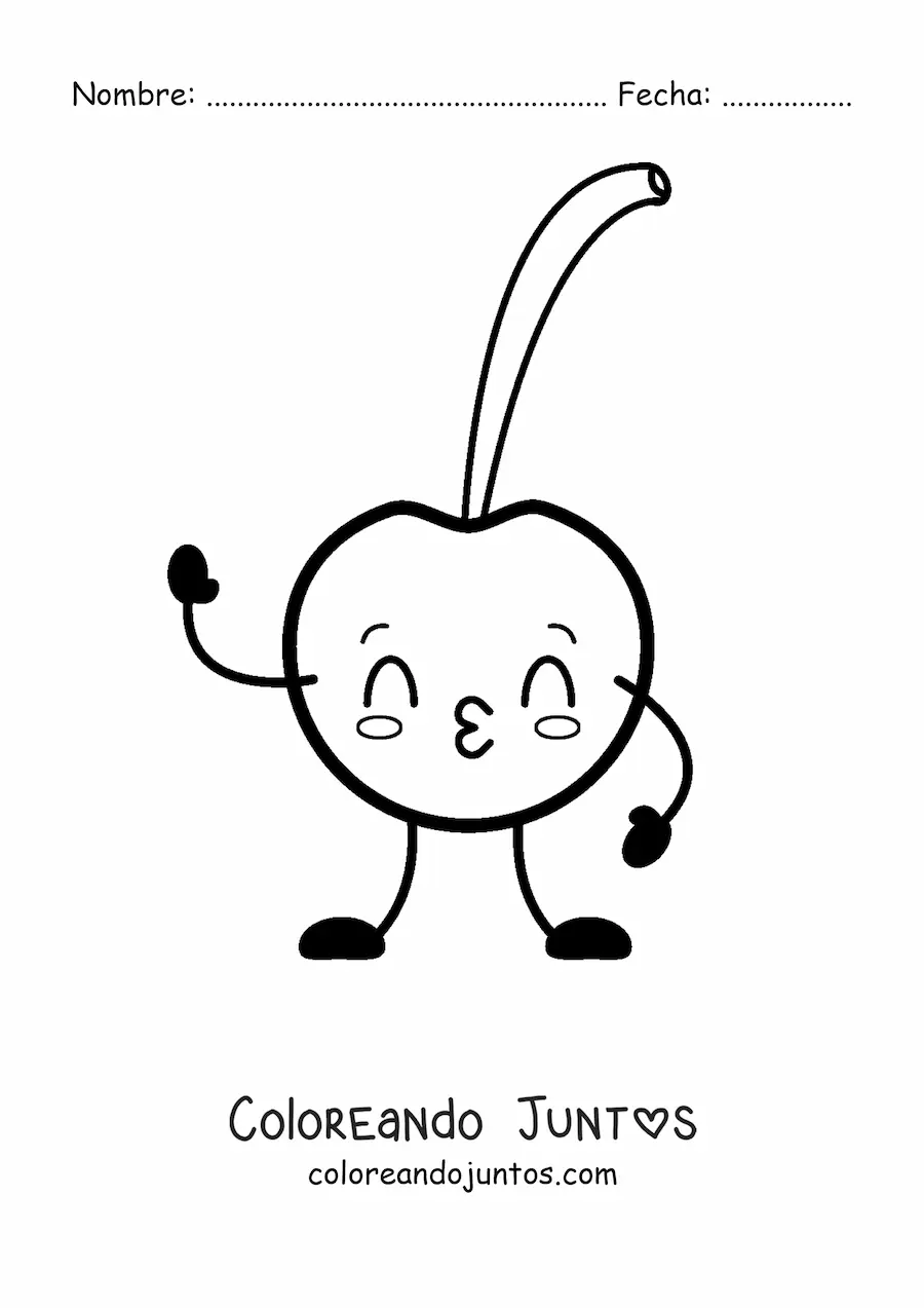 Imagen para colorear de una cereza animada tirando besos