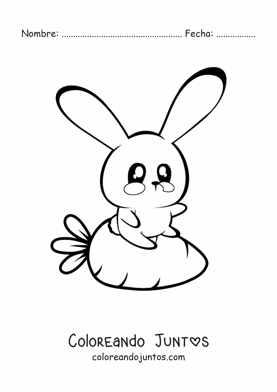 Imagen para colorear de conejo kawaii con zanahoria