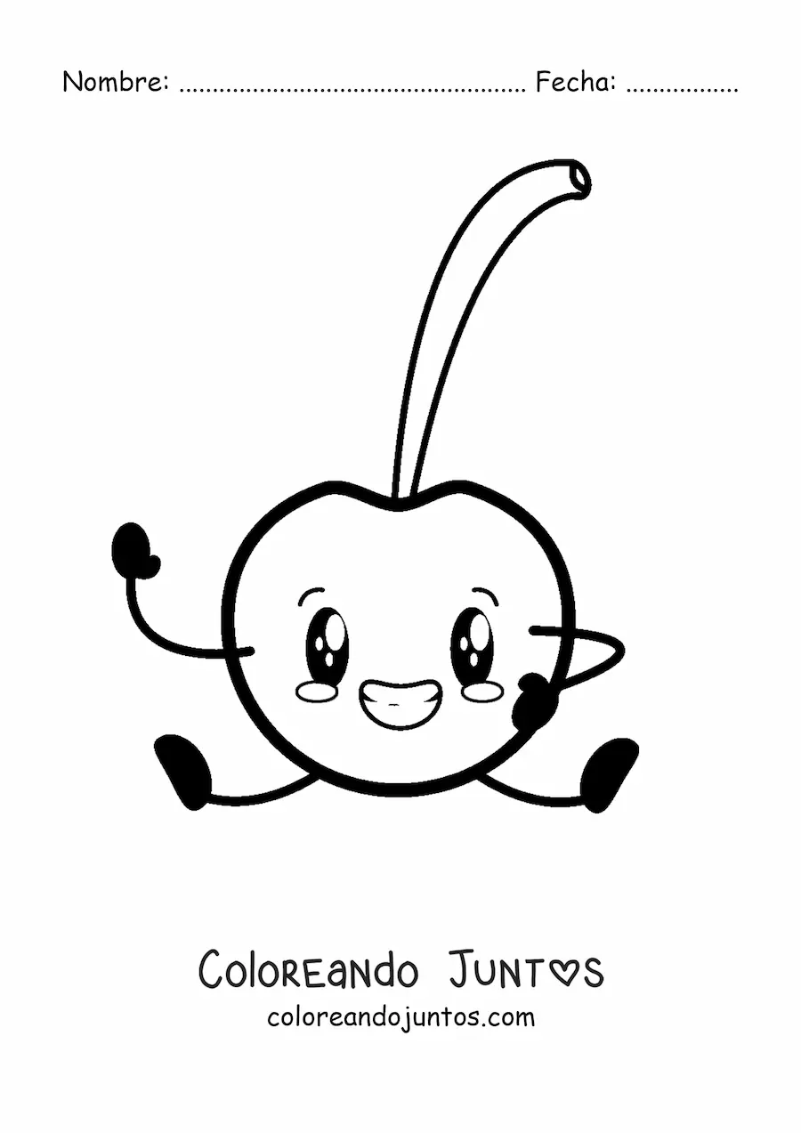 Imagen para colorear de una cereza animada sentada sonriendo