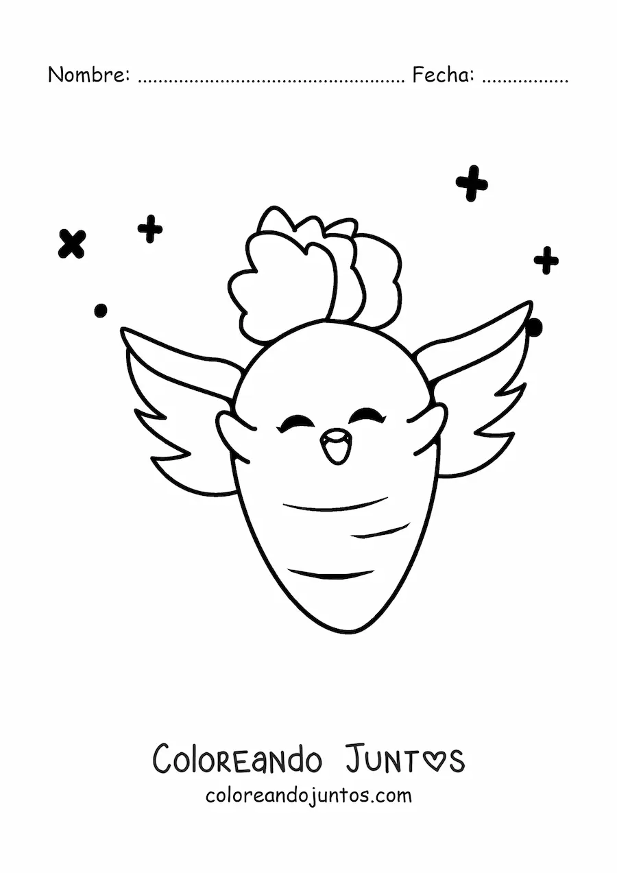 Imagen para colorear de zanahoria animada kawaii con alas