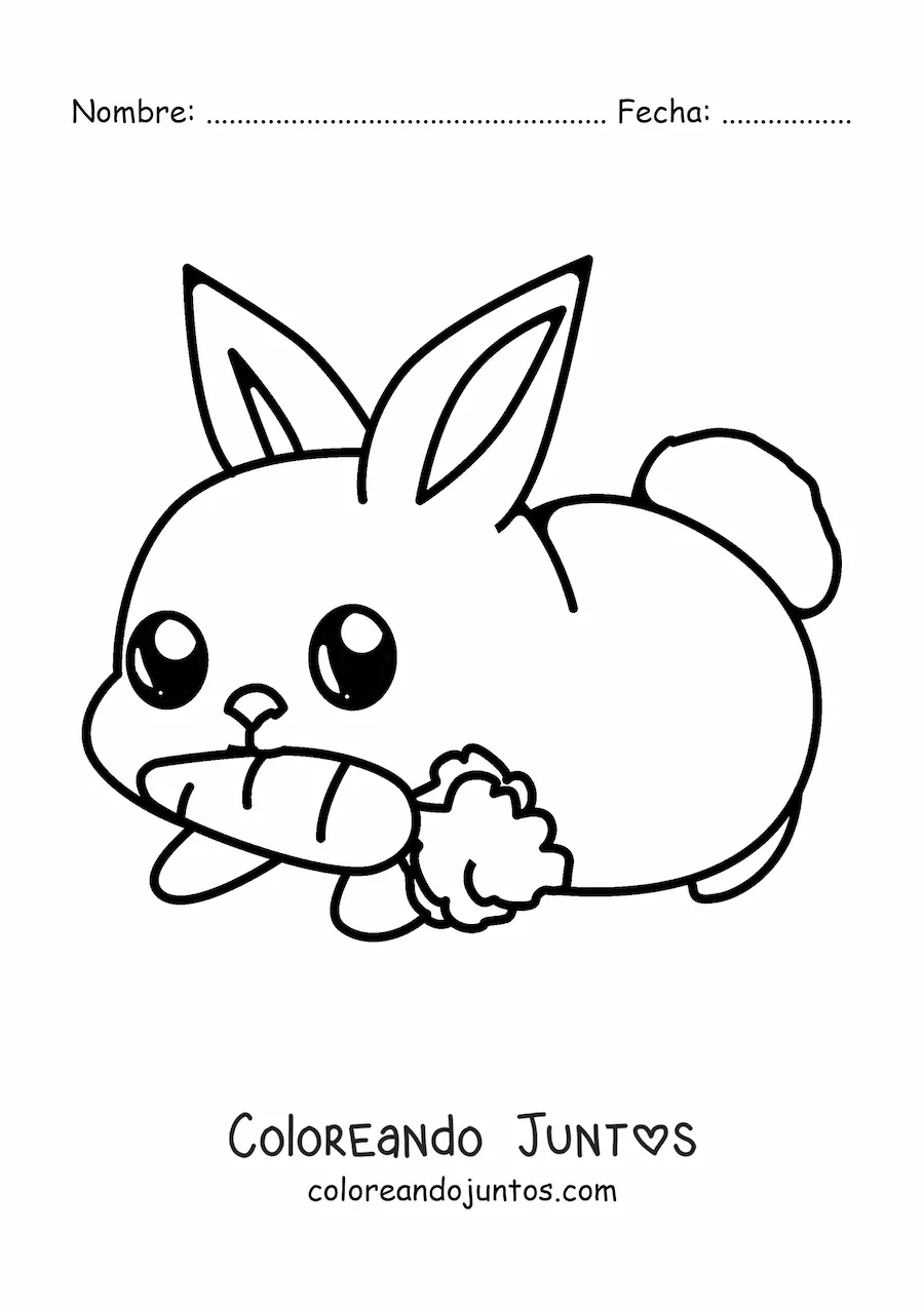 Imagen para colorear de conejo kawaii comiendo zanahoria