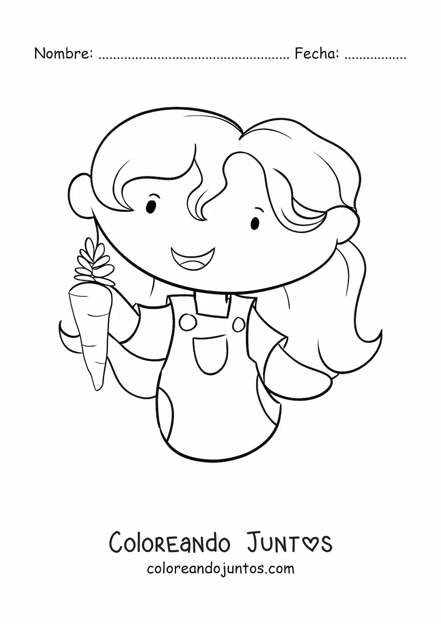 Imagen para colorear de niña con zanahoria