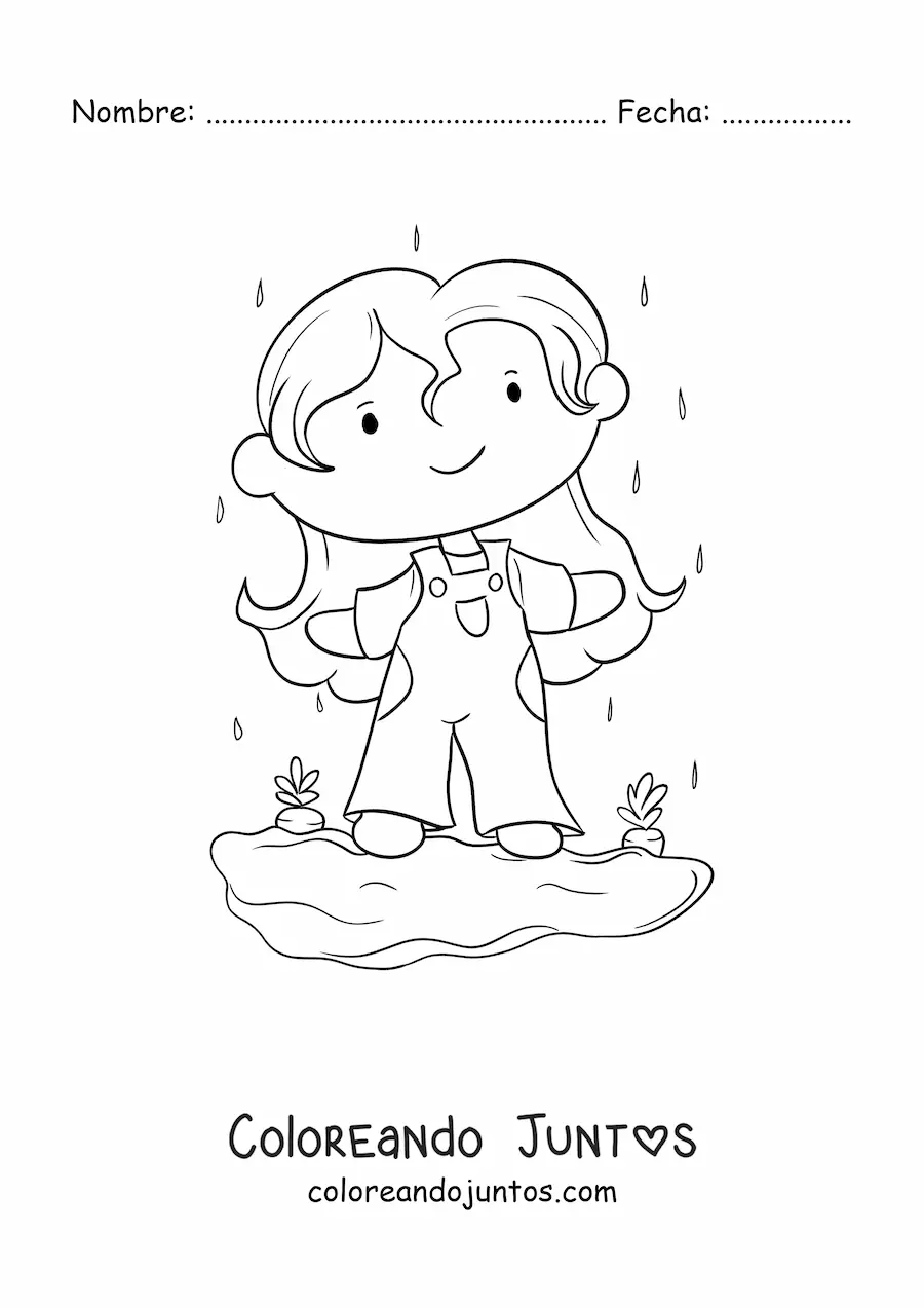 Imagen para colorear de niña con huerto de zanahorias