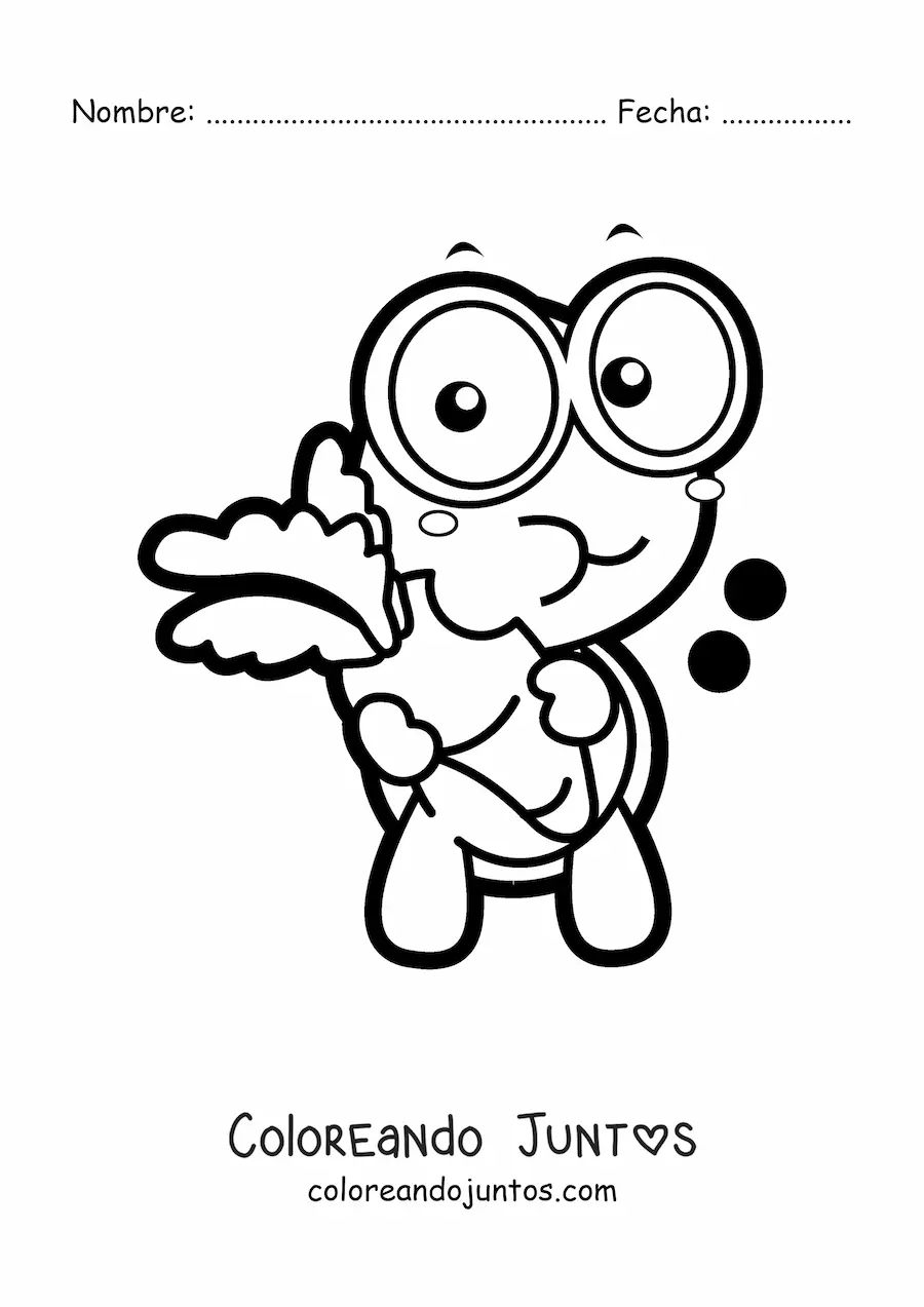 Imagen para colorear de tortuga kawaii comiendo zanahoria