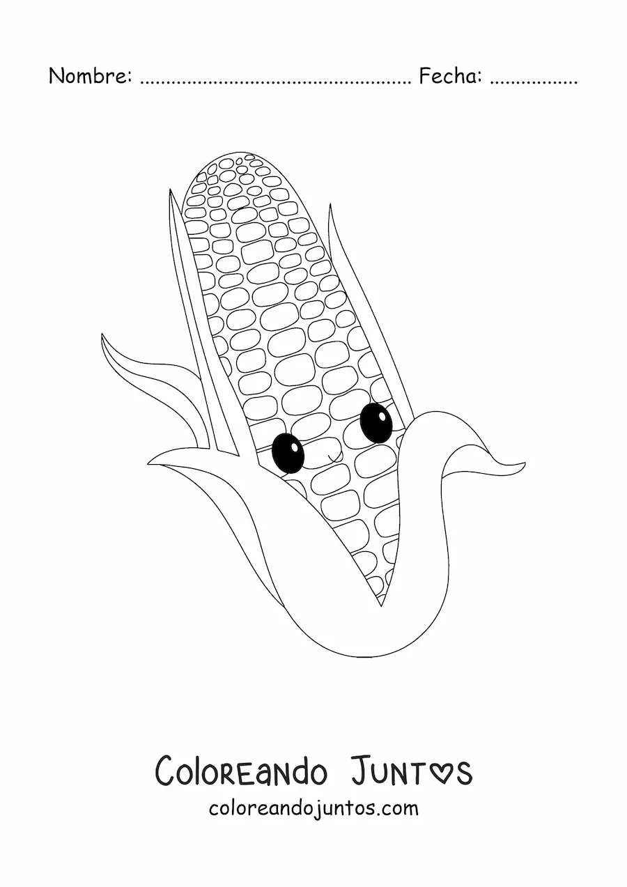 Imagen para colorear de mazorca de maíz kawaii