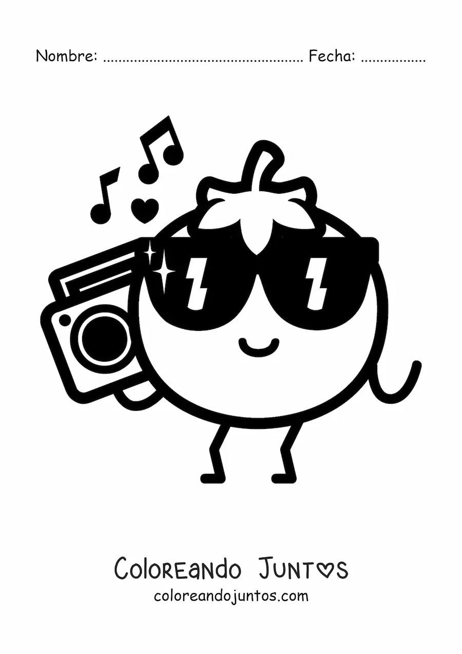 Imagen para colorear de tomate animado con lentes