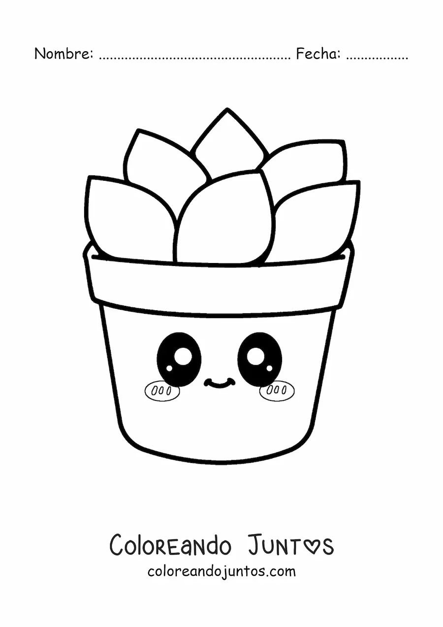 Imagen para colorear de suculenta kawaii grande en una maceta