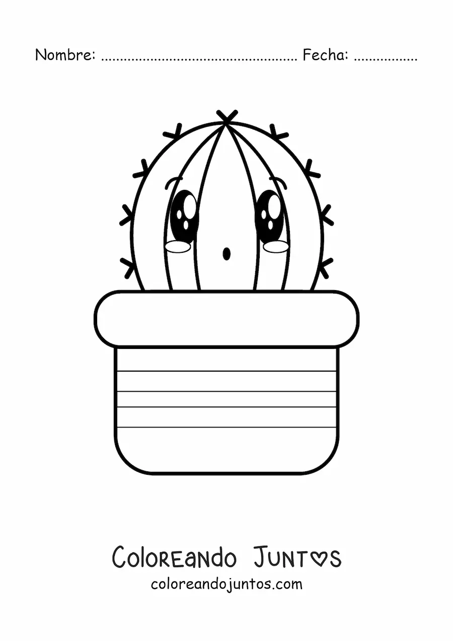 Imagen para colorear de lindo cactus kawaii grande en una maceta
