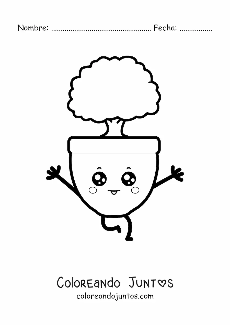 Imagen para colorear de árbol kawaii pequeño en una maceta fácil
