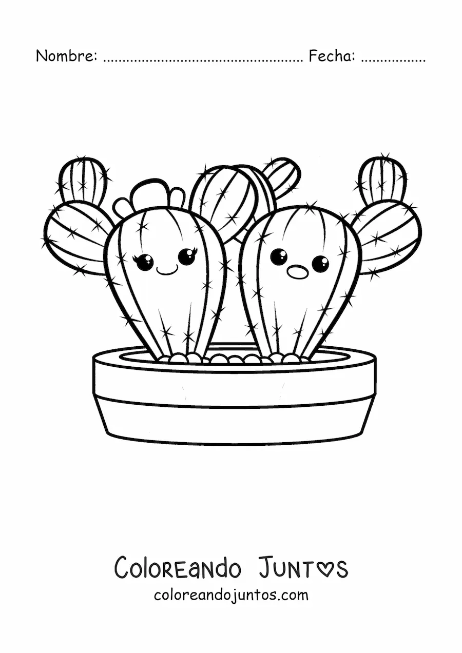 Imagen para colorear de pareja de cactus kawaii