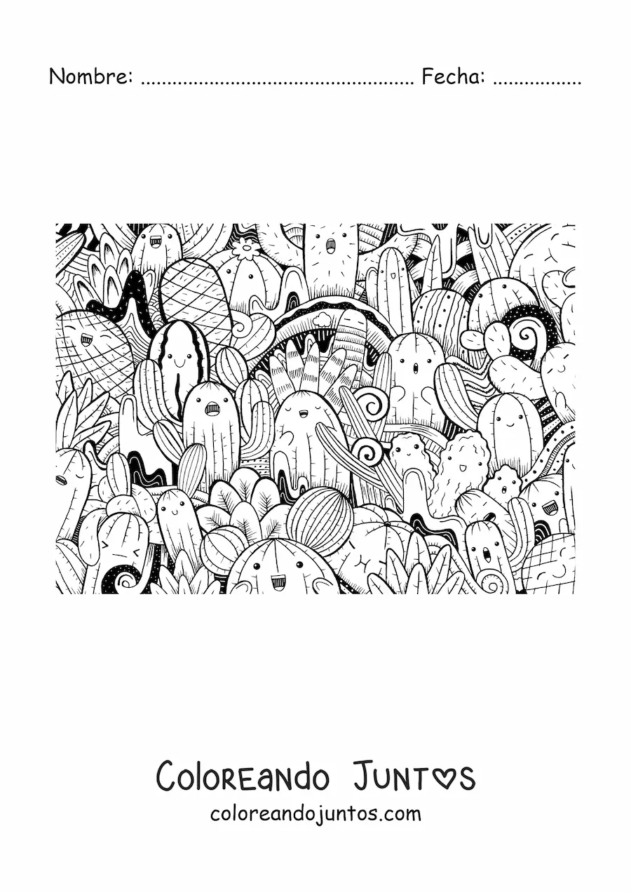 Imagen para colorear de cactus animados