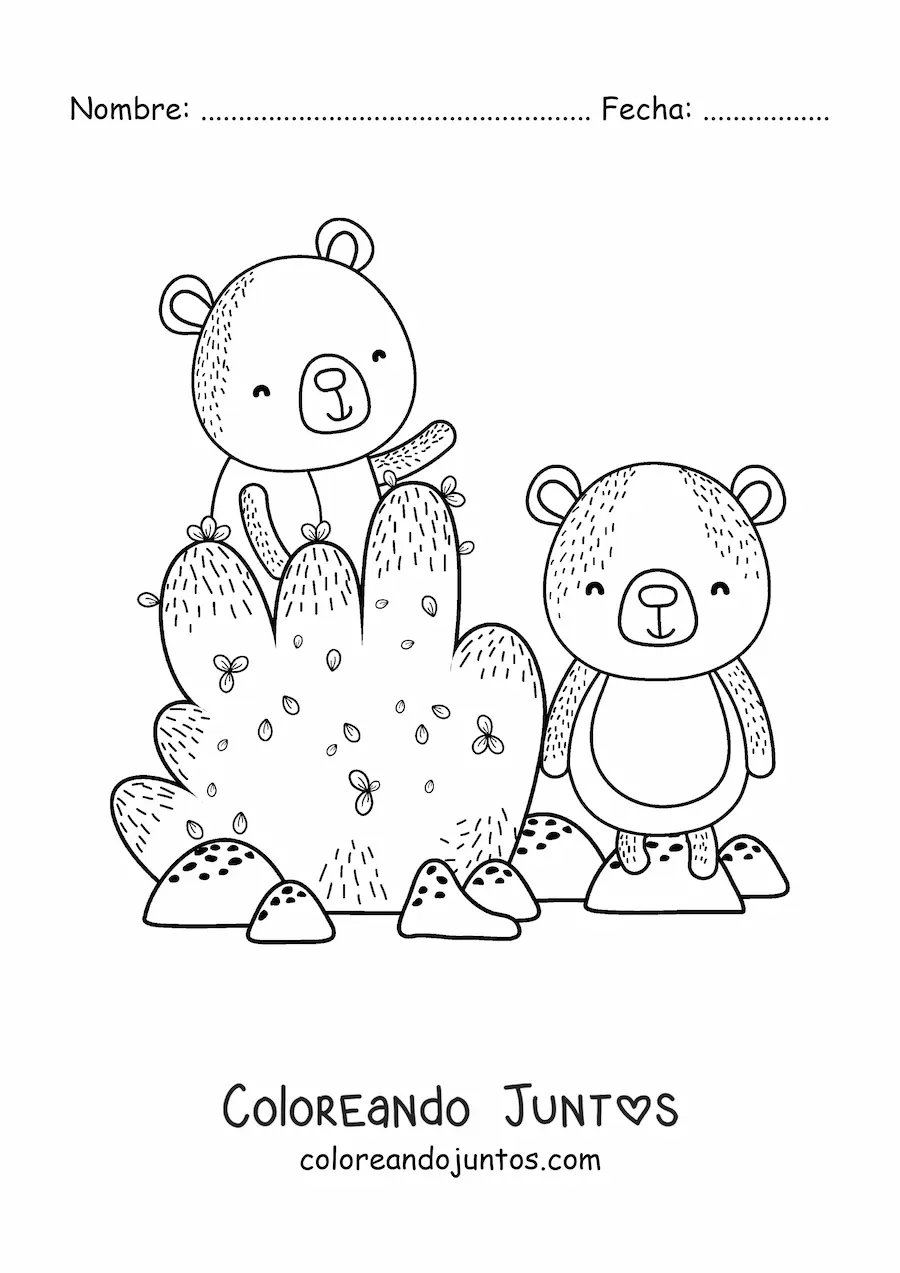 Imagen para colorear de arbusto y osos animados