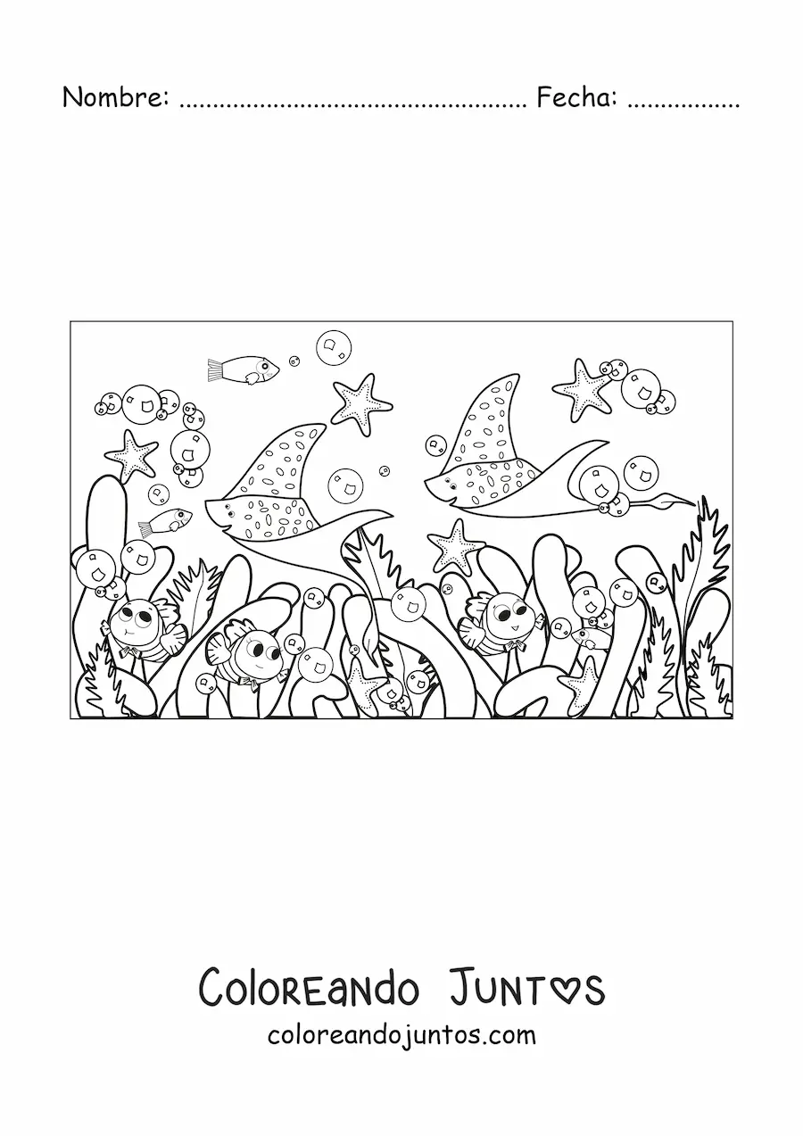 Imagen para colorear de algas y peces animados